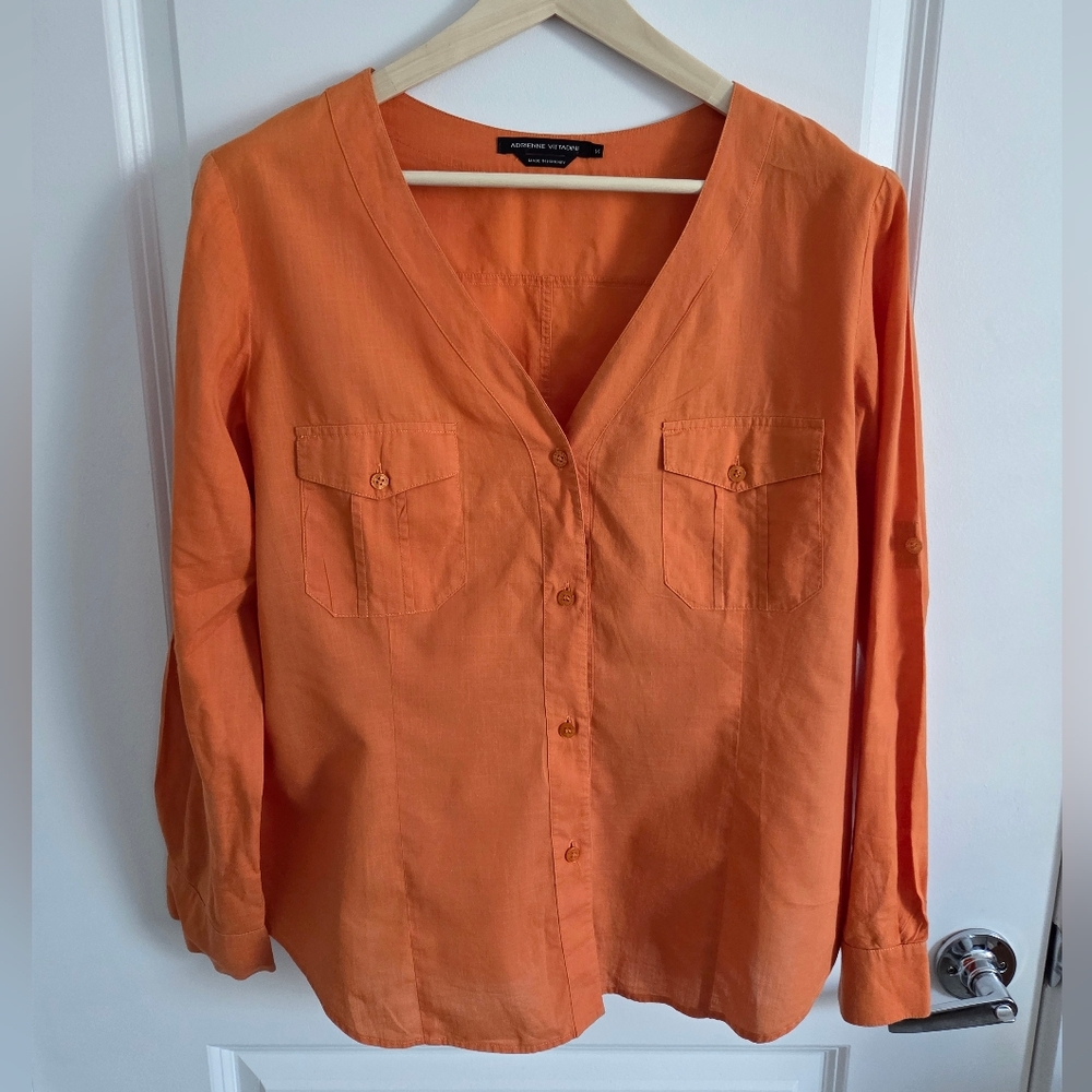 Adrienne Vittadini Orange Button Down Blouse, Size 14